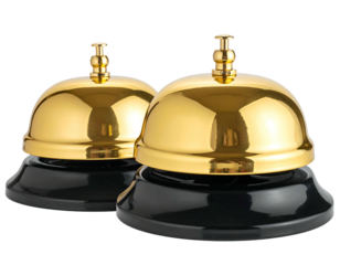 Two polished gold service bells with black bases (1)