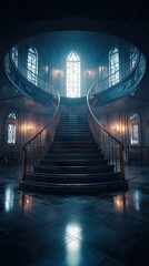 Grand spiral staircase in elegant hallway