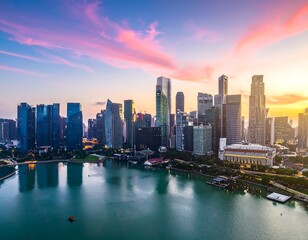 Obraz premium Singapore Skyline Cityscape at Sunrise.