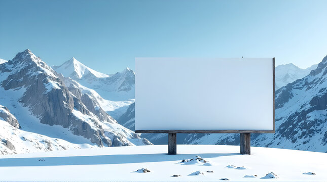 Blank billboard in a snowy mountain landscape view