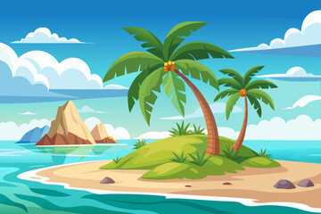 Obraz premium Tropical island paradise with palm trees and ocean views