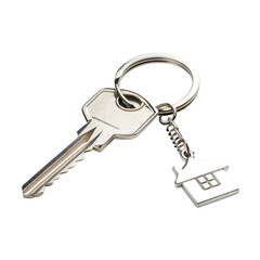 House key close-up isolated on white background, representing real estate and home ownership