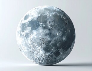 A meticulously detailed, three-dimensional rendering of a lunar sphere, exhibiting a grayscale palette and realistic textural representation of the moon's surface