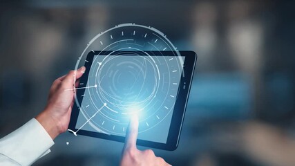 Multimedia technology with video, audio, photo and streaming icons representing digital media, communication and online platforms in a modern multimedia world. Gist - Powered by Adobe