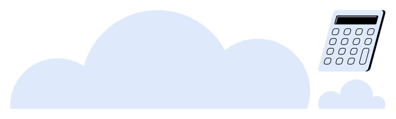 Large cloud, small cloud, and digital calculator emphasize cloud computing, online calculation, and finance. Ideal for technology, finance, computation, storage innovation business data analysis