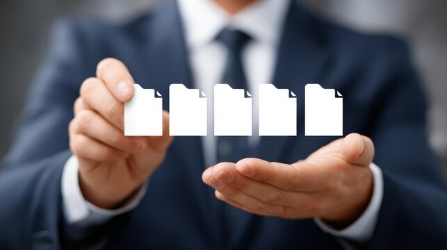 Businessman holding card, professional networking and contact exchange in corporate setting.