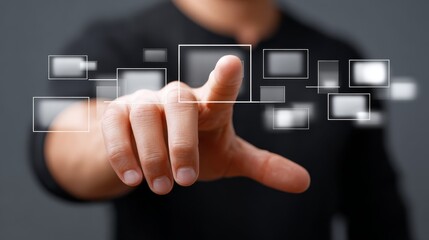 Man activating futuristic interface, a touch of innovation in digital interaction design.