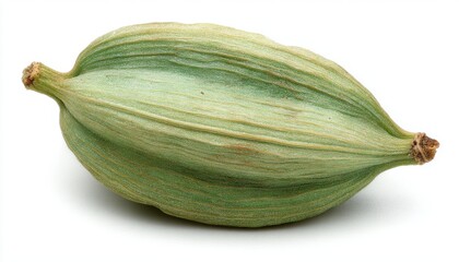 Single Green Seed Pod on White Background