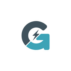 Letter G Logo with Center Lightning Bolt, Creative letter G logo split into two tones with a small lightning bolt at the center, symbolizing energy and digital innovation.


