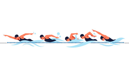 Butterfly Stroke Technique Illustration Showing Key Phases and Body Position for Swimming Instruction and Athletic Training Resources