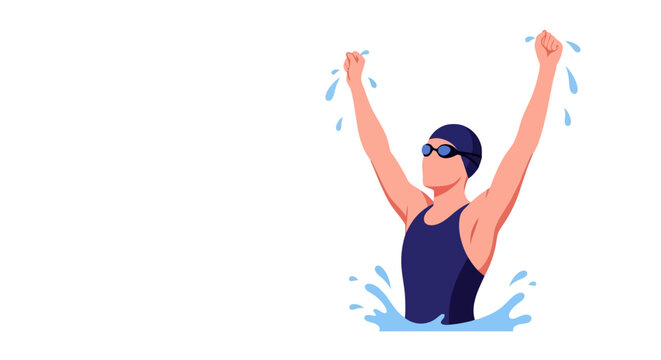 A Vector Illustration of a Swimmer Celebrating Victory in the Water, Suitable for Sports Websites and Aquatic Event Promotion.