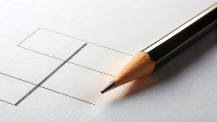 A sharp pencil writing on a blank form with a cross drawn over it against a simple white background