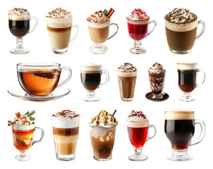 PNG Assorted delicious coffee beverages, element set on transparent background