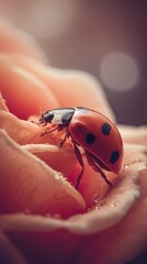 Ladybug on rose petal closeup