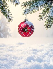 Christmas Ornament in Snowy Landscape