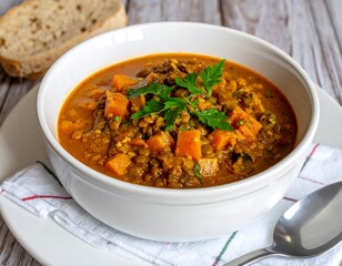 Hearty Lentil Soup with Sweet Potatoes.