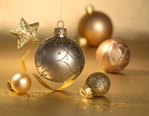 Christmas ornaments on golden background