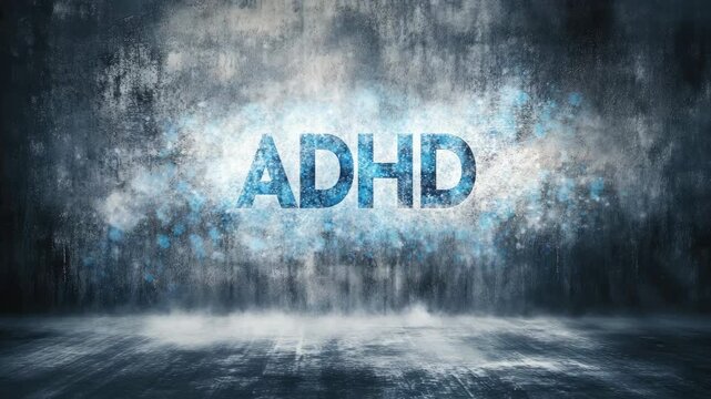 Abstract depiction of ADHD with blue smoke and digital effects on textured background