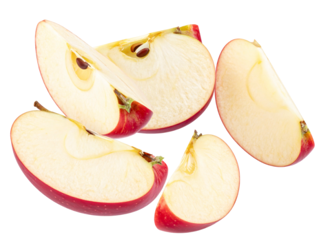 Red apple slices, overlapping, on white background