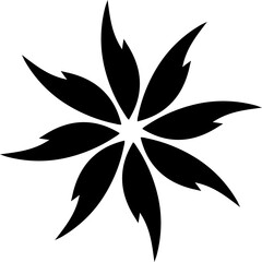 Simple black abstract star flower logo design. a simple, high-contrast vector graphic featuring a black abstract flower or star shape with eight sharply-pointed petals.