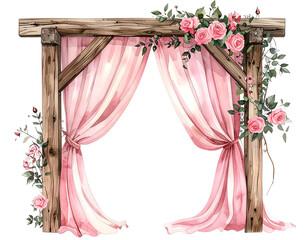 Rustic pink wedding arch adorned with roses