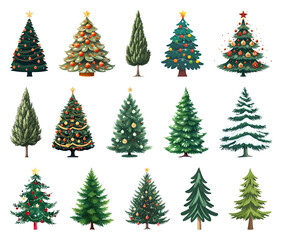 PNG Diverse festive Christmas trees collection, element set on transparent background