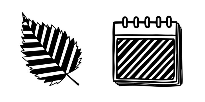 Leaf and striped calendar illustration in black and white  