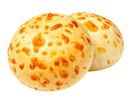Two round, cheesy buns, golden brown, slightly mottled with melted cheese