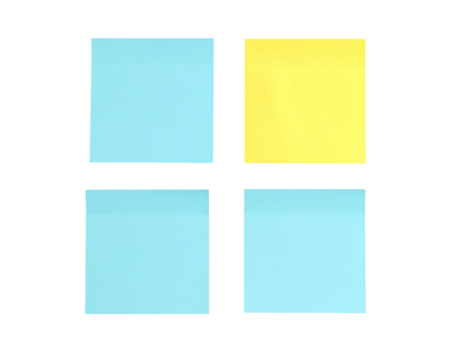 Four square sticky notes, light blue and yellow, arranged in a grid pattern - Powered by Adobe