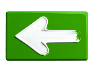 A bright green rectangle sign with a white painted left-pointing arrow
