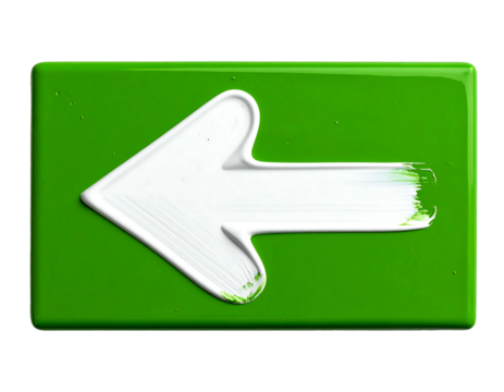 A bright green rectangle sign with a white painted left-pointing arrow - Powered by Adobe