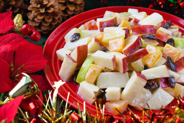 メキシコ　クリスマスのリンゴのサラダ　Mexico: Mexican apple salad　(Ensalada de manzana navideña, Ensalada navideña mexicana, Ensalada de manzana para Navidad,Ensalada navideña, Mexican Christmas Apple Salad) 