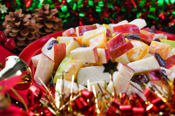 メキシコ　クリスマスのリンゴのサラダ　Mexico: Mexican apple salad　(Ensalada de manzana navideña, Ensalada navideña mexicana, Ensalada de manzana para Navidad,Ensalada navideña, Mexican Christmas Apple Salad) 