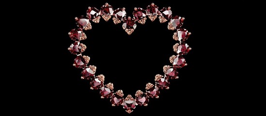 Heart-shaped, ornate jewelry with many deep red gemstones