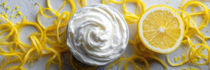 Whipped cream, lemon zest, and a lemon slice