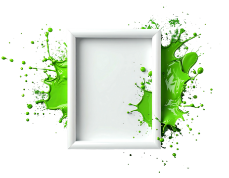 White frame bursts with vibrant green paint splashes - Powered by Adobe