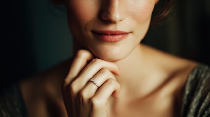 Woman's face with engagement ring