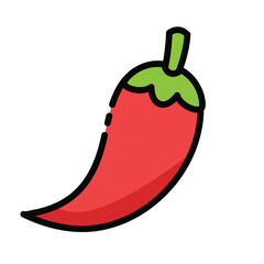 Red chili pepper with green stem and leaves