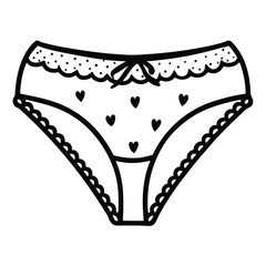 Elegant black and white vector line drawing of women's panties with heart pattern and lace trim vector