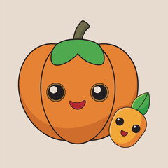 Fototapeta premium A Kawaii Pumpkin and Carrot Duo Illustration with Smiling Faces on a Cream Background
