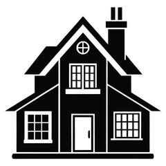 Silhouette vector illustration of a cozy house with chimney and windows eps icon vector
