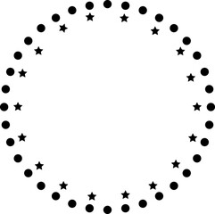 Black and White Circle Border with Stars and Dots | Geometric Design Element for Patterns, Frames, and Graphic Illustrations