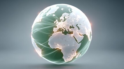 Digital Earth Hologram Glowing Futuristic Global Net On Gray Background