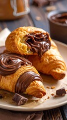 Chocolate croissants on plate