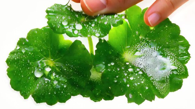 Gotu Kola Leaf Experiment Close-Up: Examining Water Repellency and Surface Tension