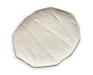 Handmade White Ceramic Plate Top View Isolated on White Background with Clipping Path