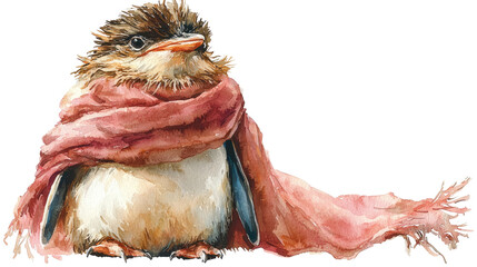 Cute Bird in a Warm Scarf, Charming Animal Illustration