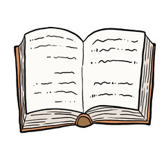 Hand drawn open book illustration with stylized text lines. Minimalist style, perfect for education, reading, literature, or knowledge themed designs.