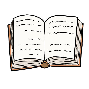 Hand drawn open book illustration with stylized text lines. Minimalist style, perfect for education, reading, literature, or knowledge themed designs.