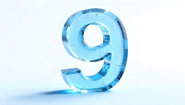 Number 9 made of ice isolated on white background
